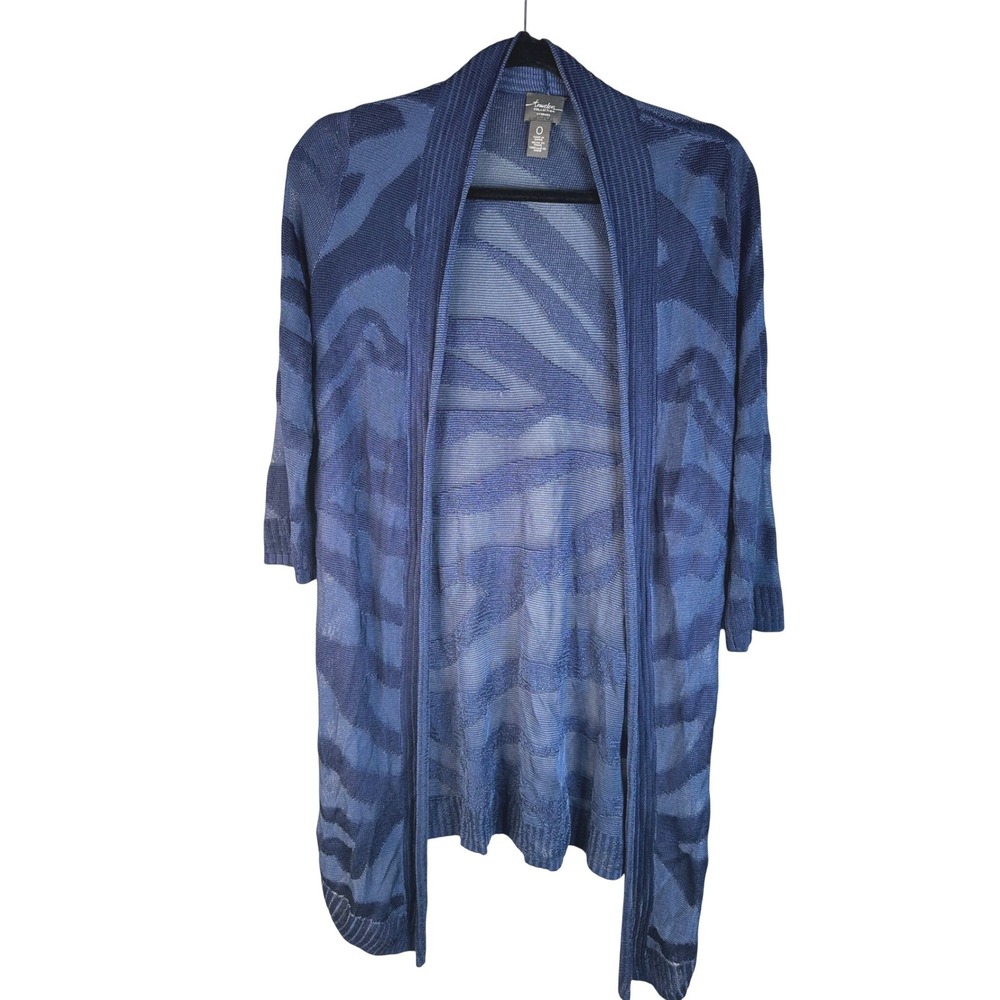 Chico's Women's Blue Zebra Print Open Front Travelers Knit Cardigan Size 0